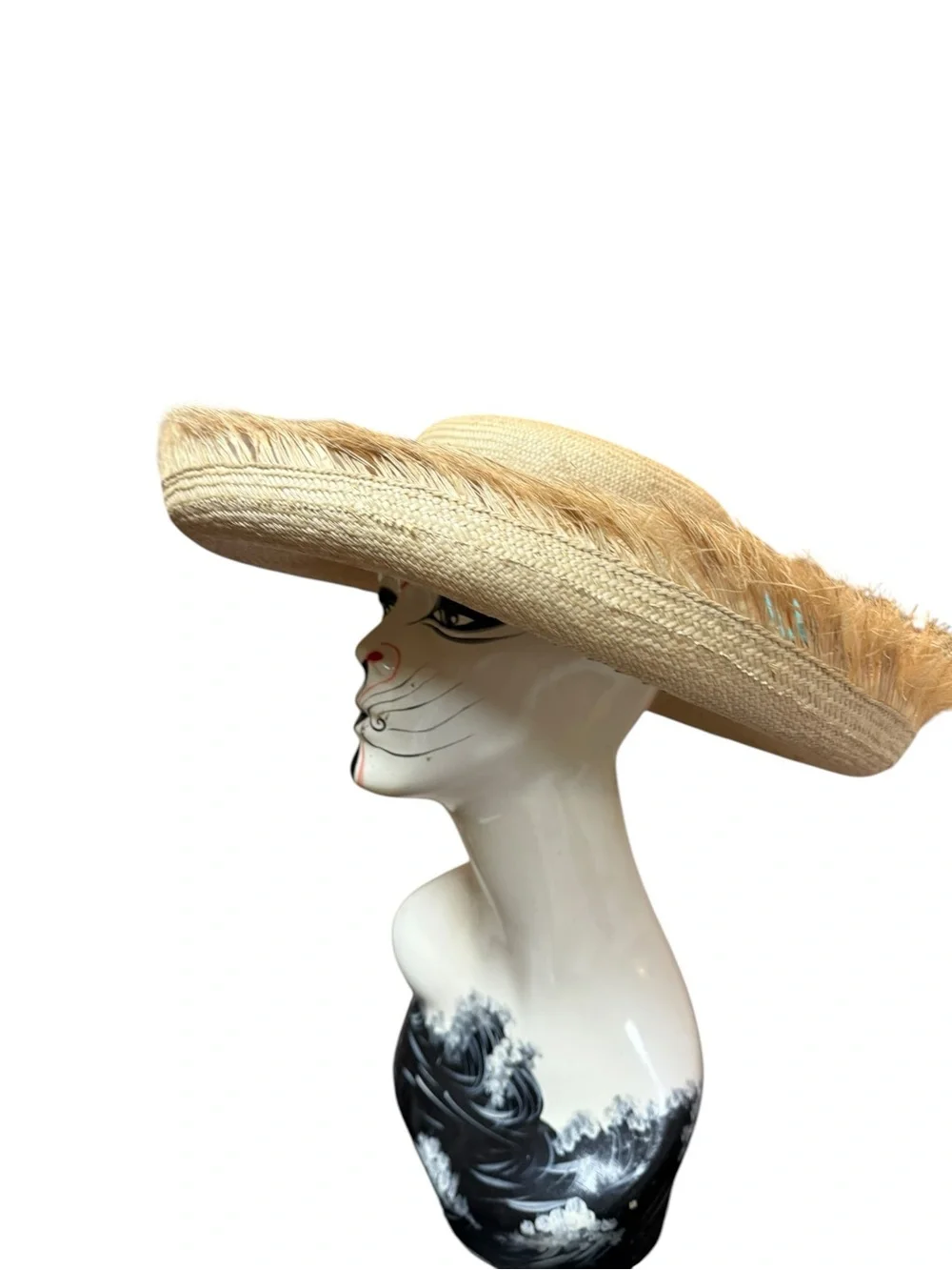 NIB Helen Kaminski Natural Straw Sun Hat Frayed Brim Braided Band 16”